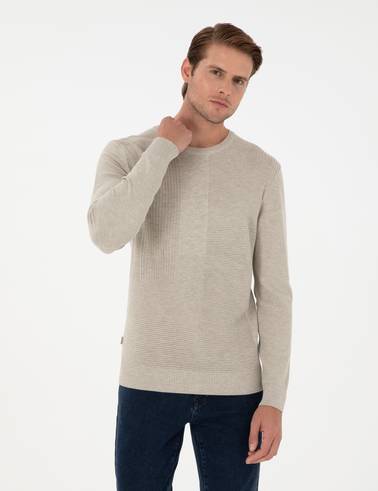 Kum Melanj Slim Fit Bisiklet Yaka Yün Karışımlı Triko Kazak