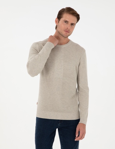 Kum Melanj Slim Fit Bisiklet Yaka Yün Karışımlı Triko Kazak
