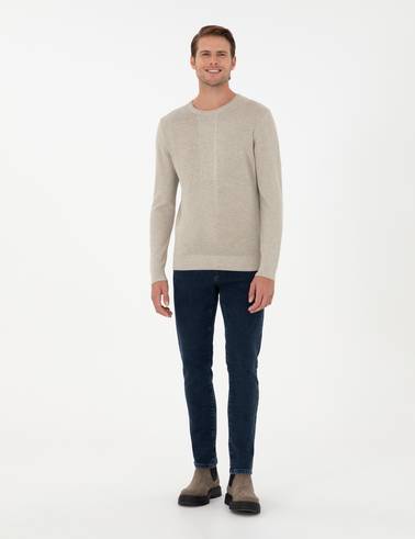 Kum Melanj Slim Fit Bisiklet Yaka Yün Karışımlı Triko Kazak