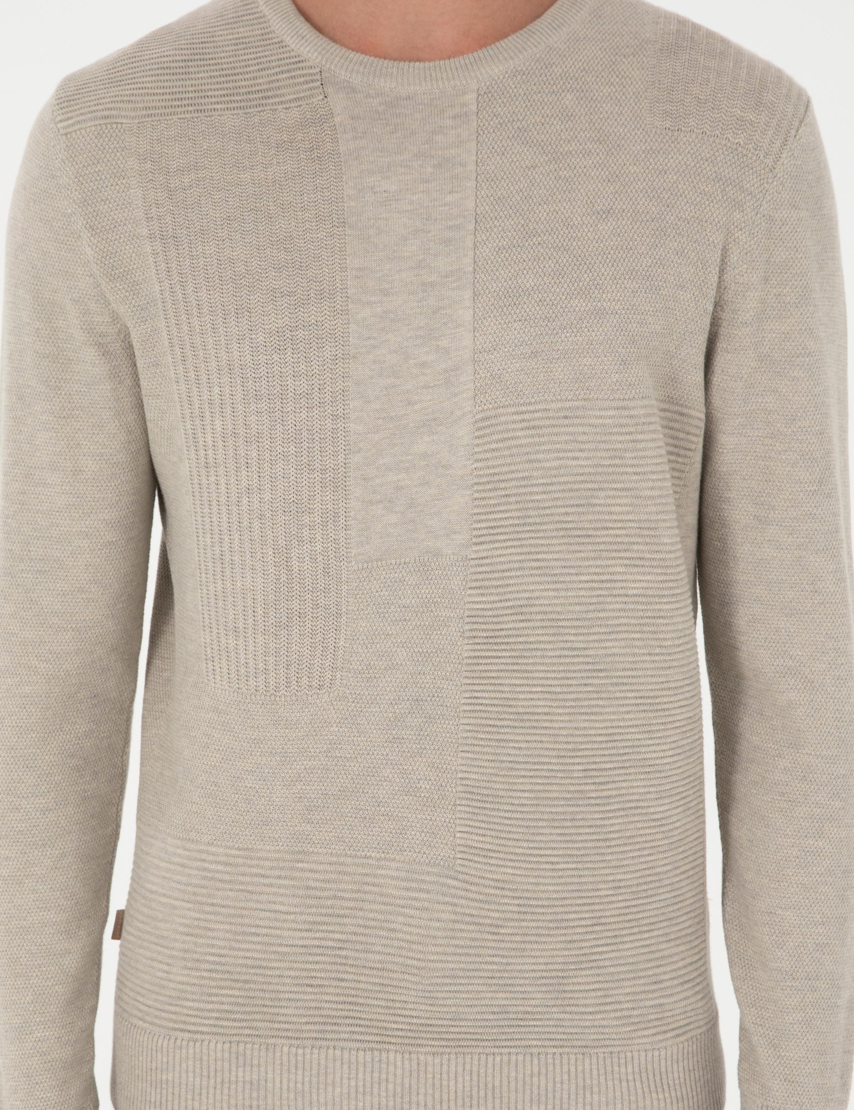 Kum Melanj Slim Fit Bisiklet Yaka Yün Karışımlı Triko Kazak