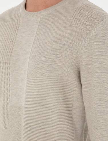 Kum Melanj Slim Fit Bisiklet Yaka Yün Karışımlı Triko Kazak