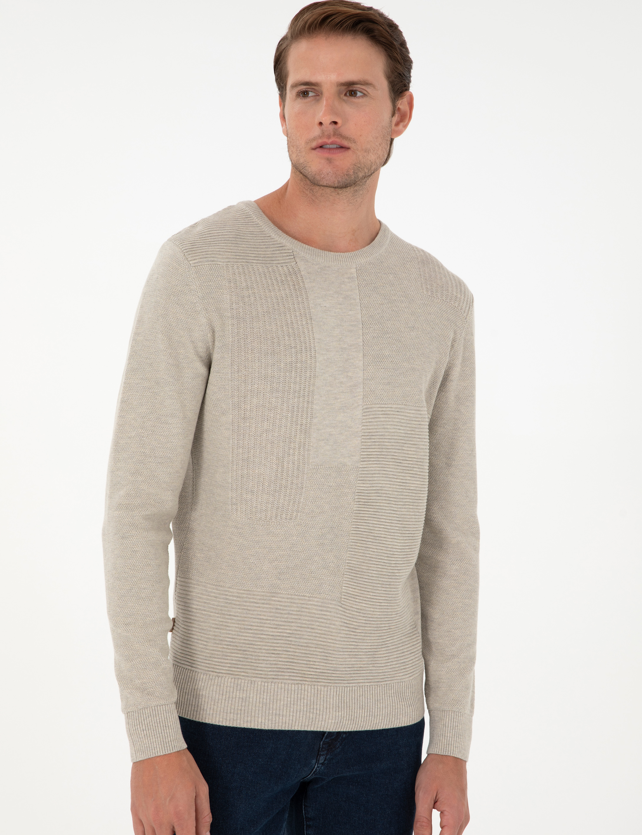 Kum Melanj Slim Fit Bisiklet Yaka Yün Karışımlı Triko Kazak