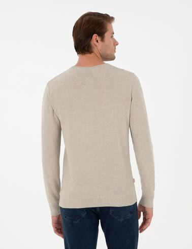 Kum Melanj Slim Fit Bisiklet Yaka Yün Karışımlı Triko Kazak