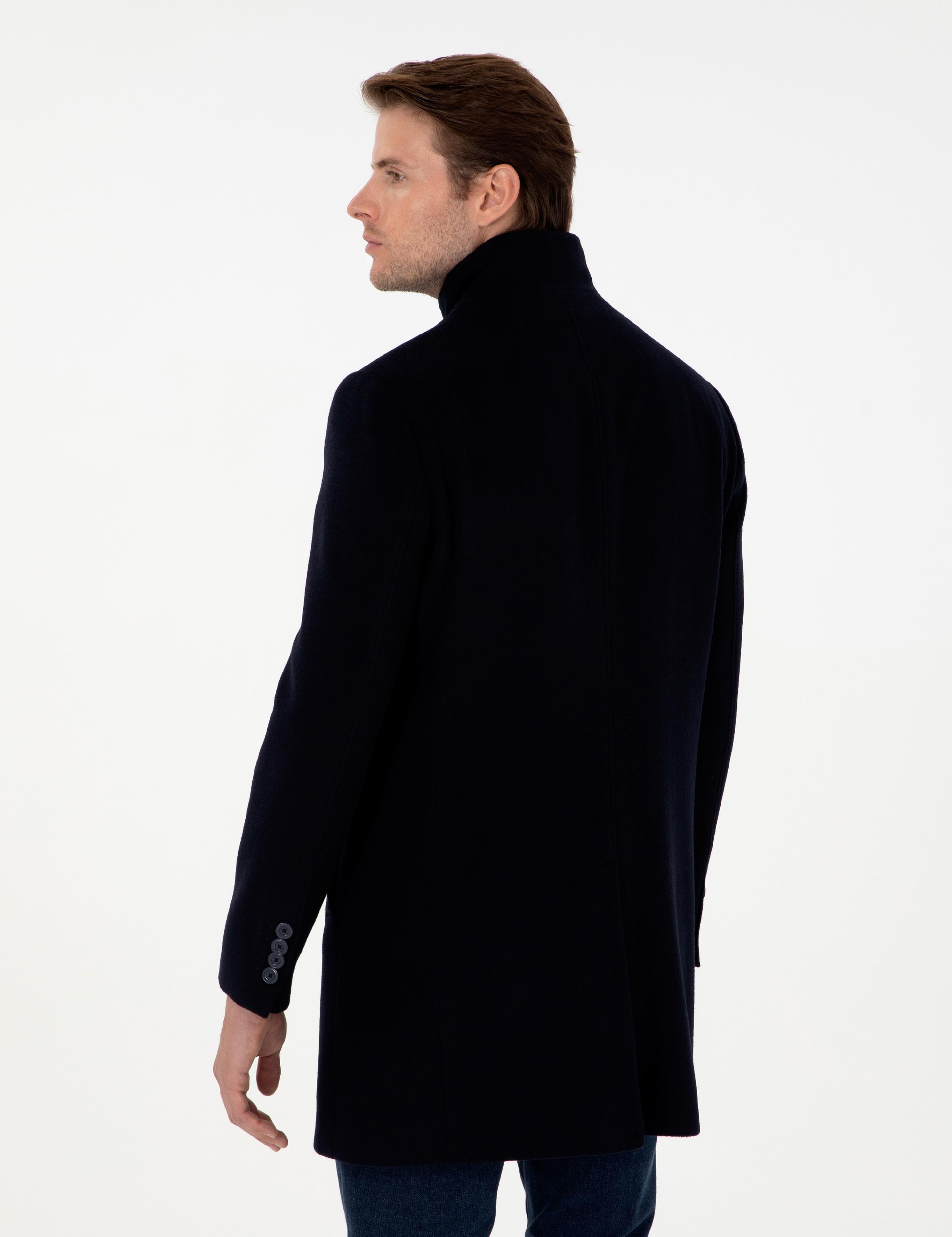 Lacivert Slim Fit Yün Karışımlı Palto