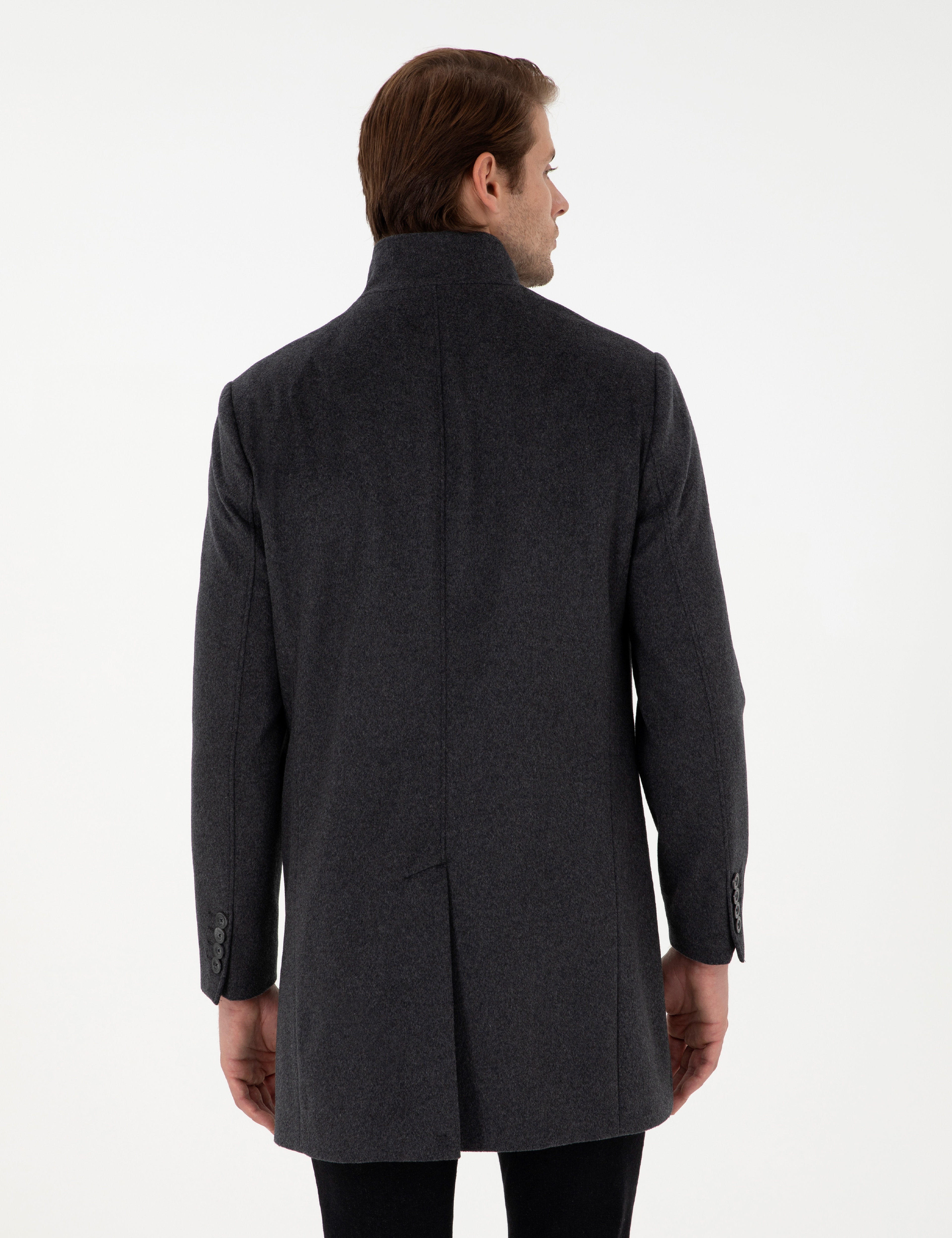 Antrasit Slim Fit Yün Karışımlı Palto - Image 5