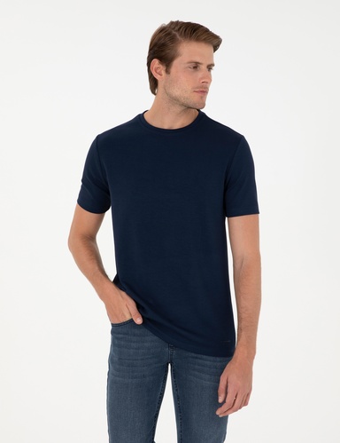 Lacivert Regular Fit Bisiklet Yaka Tişört