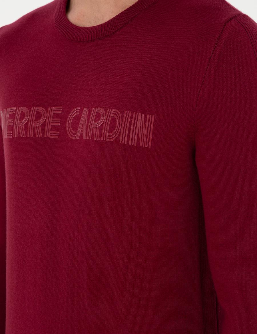 Kırmızı Slim Fit Bisiklet Yaka Yün Karışımlı Triko Kazak