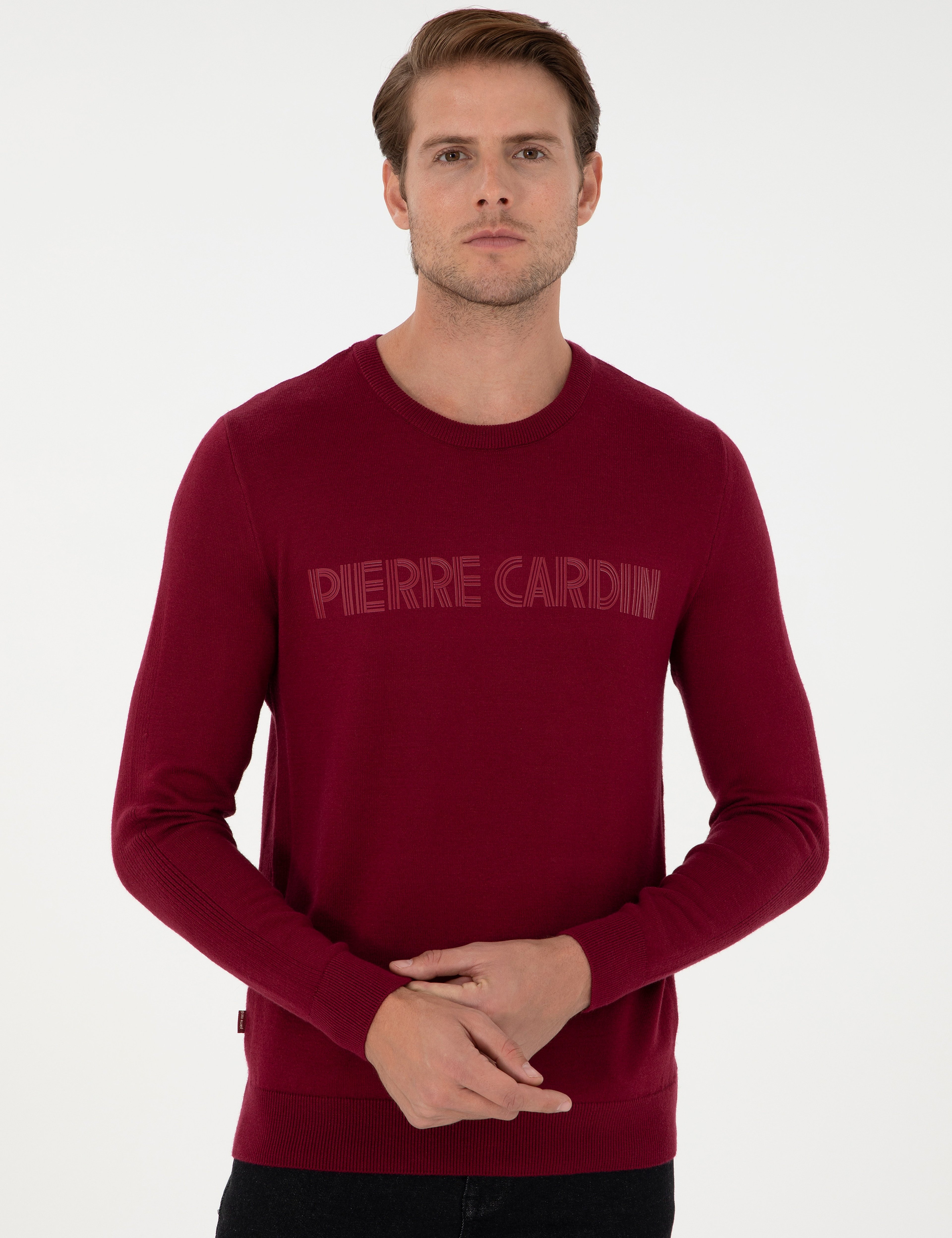 Kırmızı Slim Fit Bisiklet Yaka Yün Karışımlı Triko Kazak