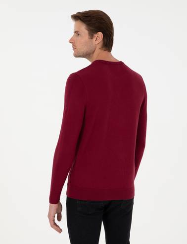 Kırmızı Slim Fit Bisiklet Yaka Yün Karışımlı Triko Kazak