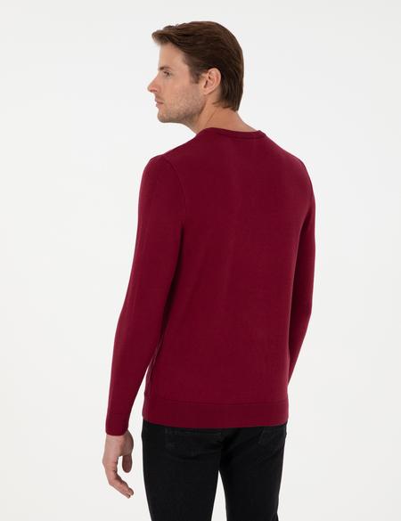 Kırmızı Slim Fit Bisiklet Yaka Yün Karışımlı Triko Kazak - 50296419011