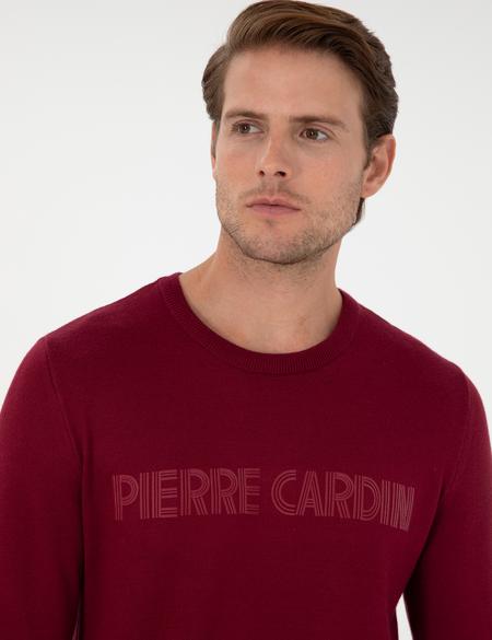 Kırmızı Slim Fit Bisiklet Yaka Yün Karışımlı Triko Kazak - 50296419011