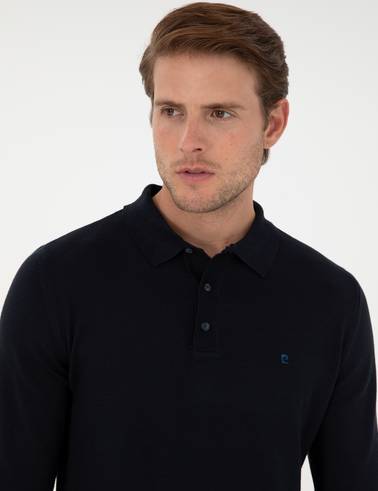 Lacivert Slim Fit Polo Yaka Basic Triko Kazak