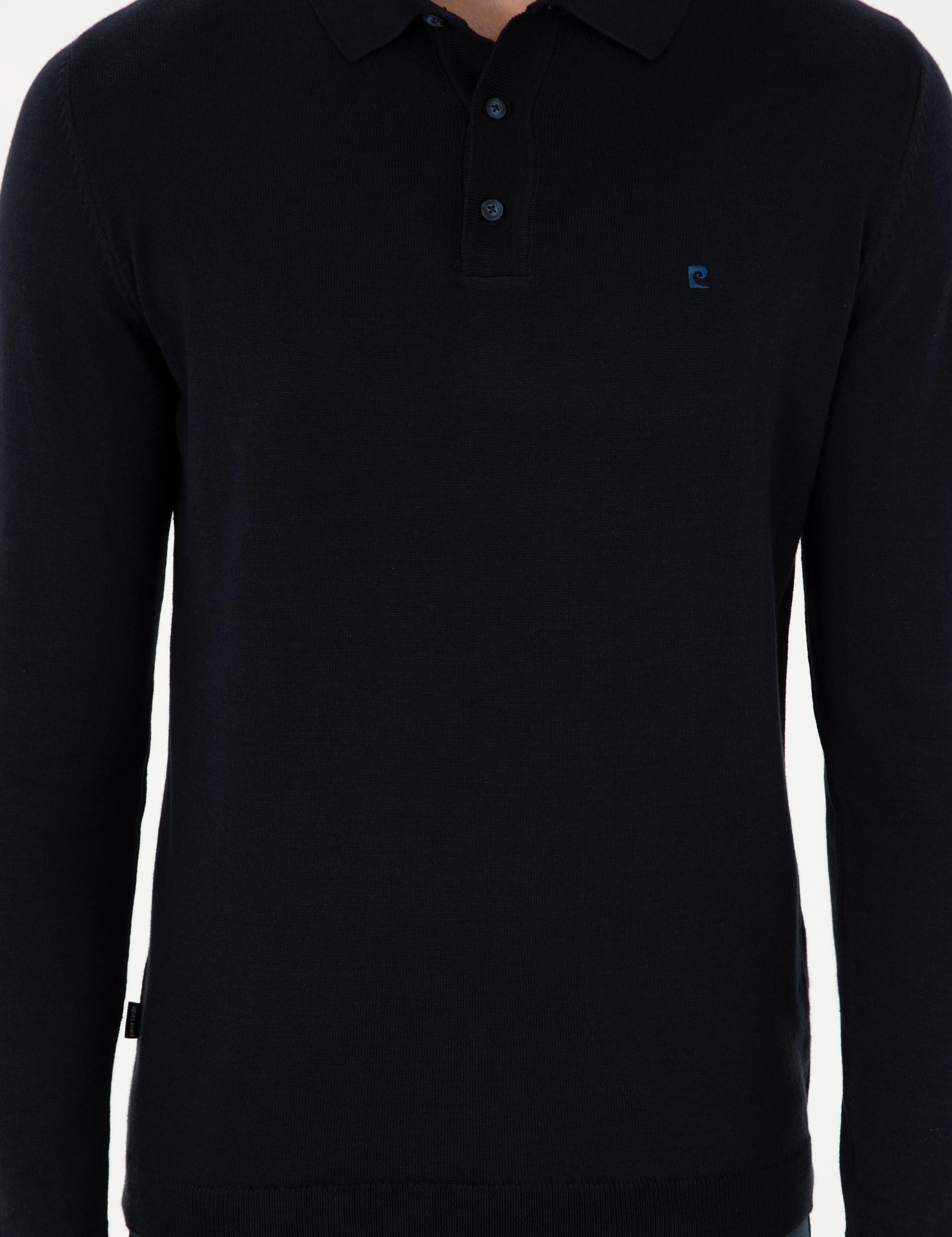 Lacivert Slim Fit Polo Yaka Basic Triko Kazak