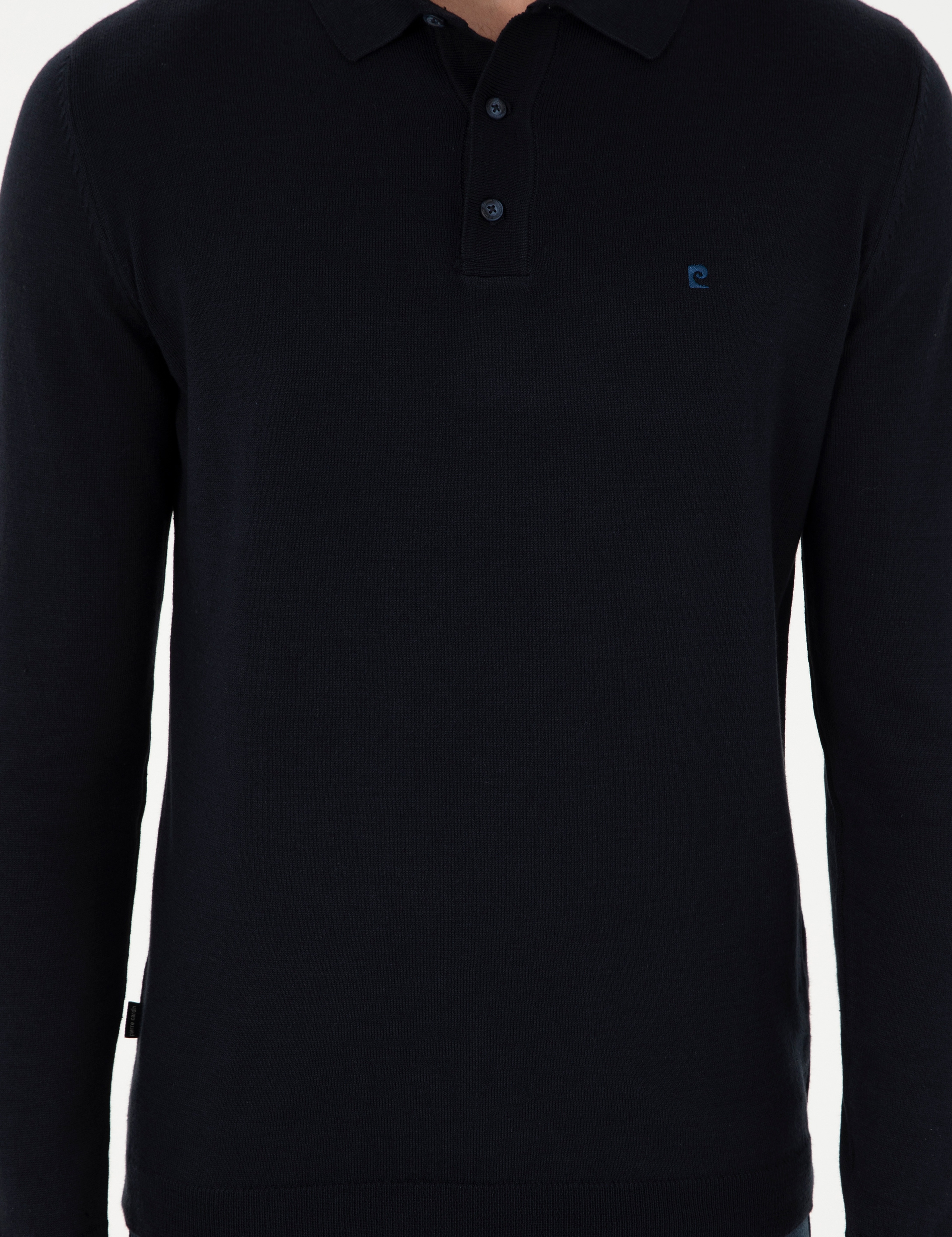 Lacivert Slim Fit Polo Yaka Basic Triko Kazak - Image 6