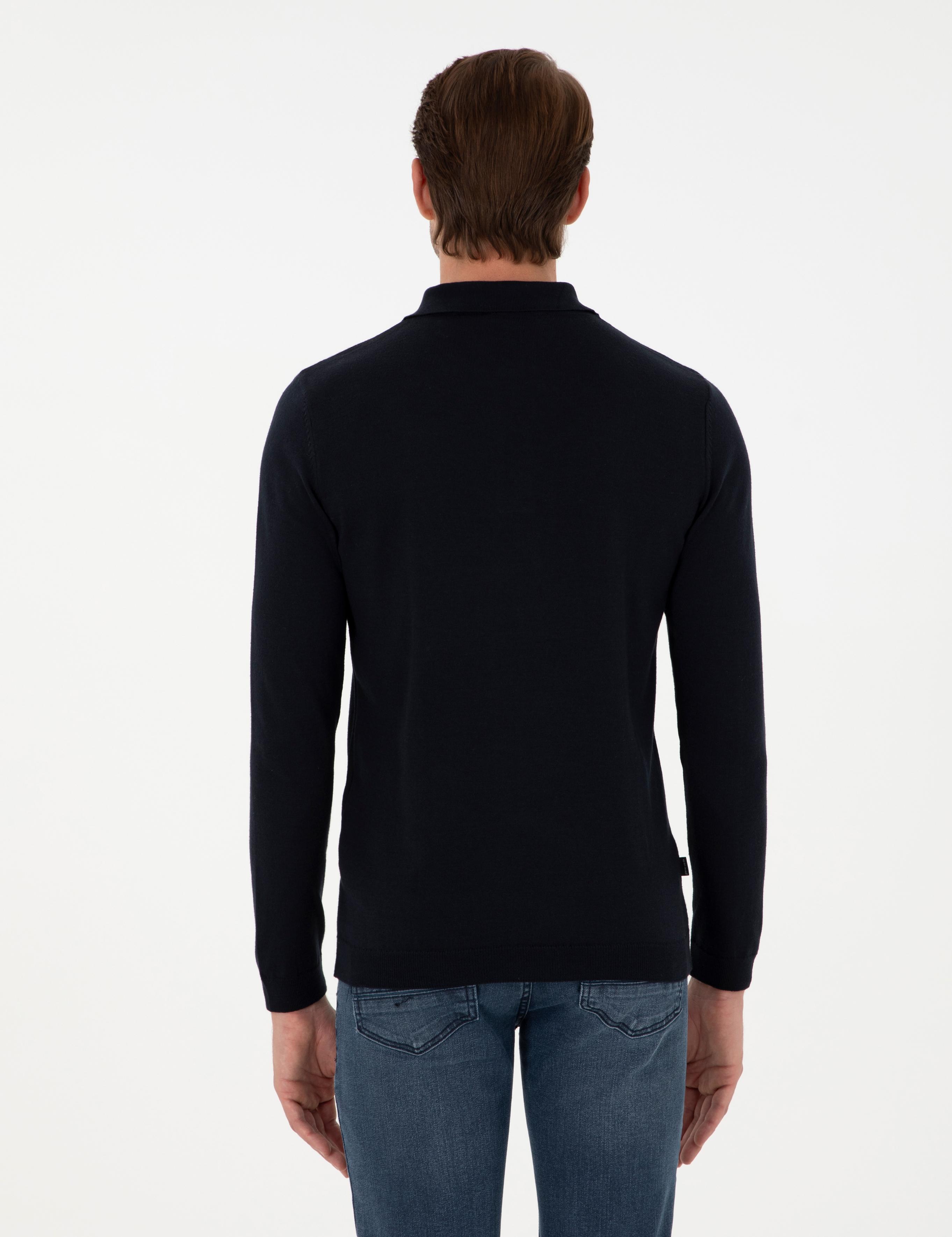 Lacivert Slim Fit Polo Yaka Basic Triko Kazak