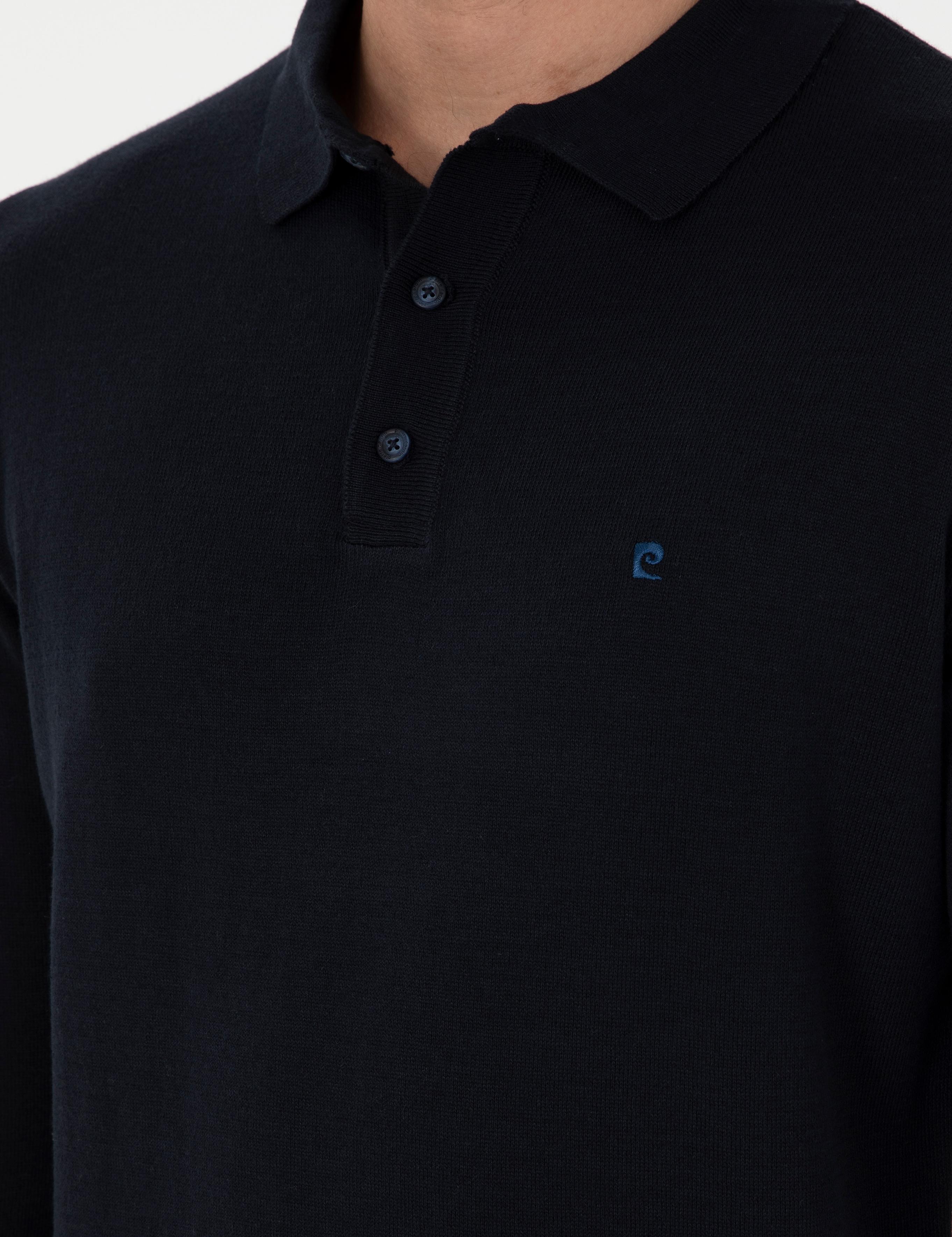 Lacivert Slim Fit Polo Yaka Basic Triko Kazak