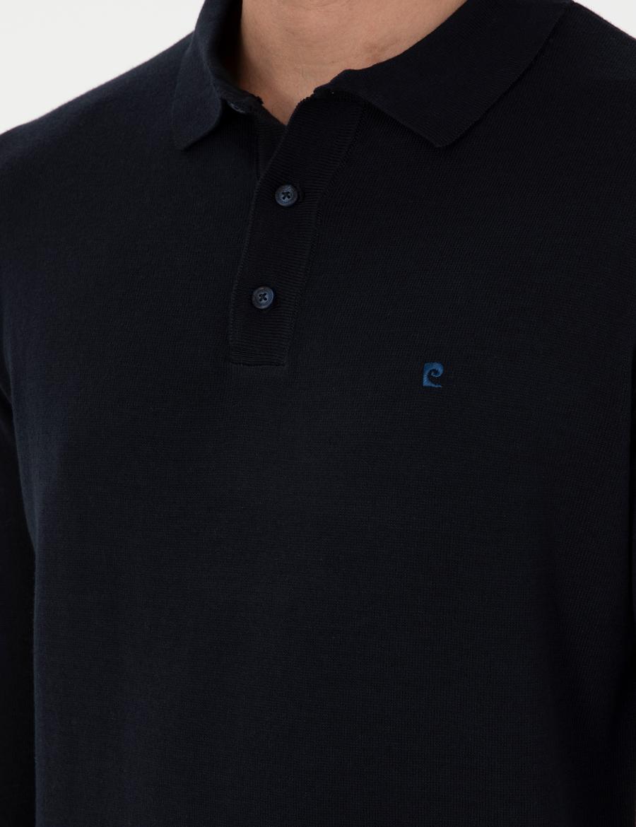 Lacivert Slim Fit Polo Yaka Basic Triko Kazak