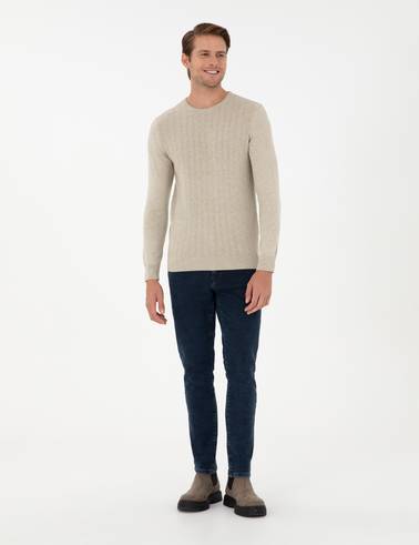Kum Melanj Slim Fit Bisiklet Yaka Triko Kazak
