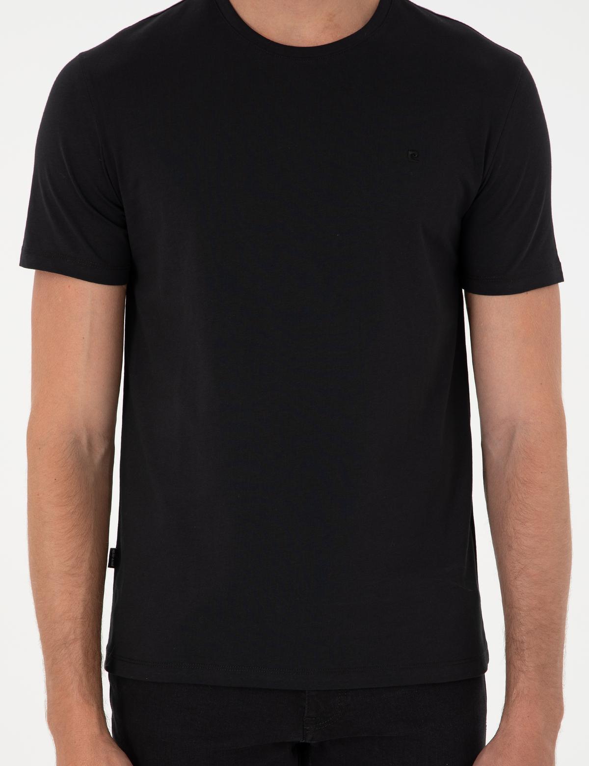 Siyah %100 Pamuk Slim Fit Bisiklet Yaka Basic Tişört - 50306359060