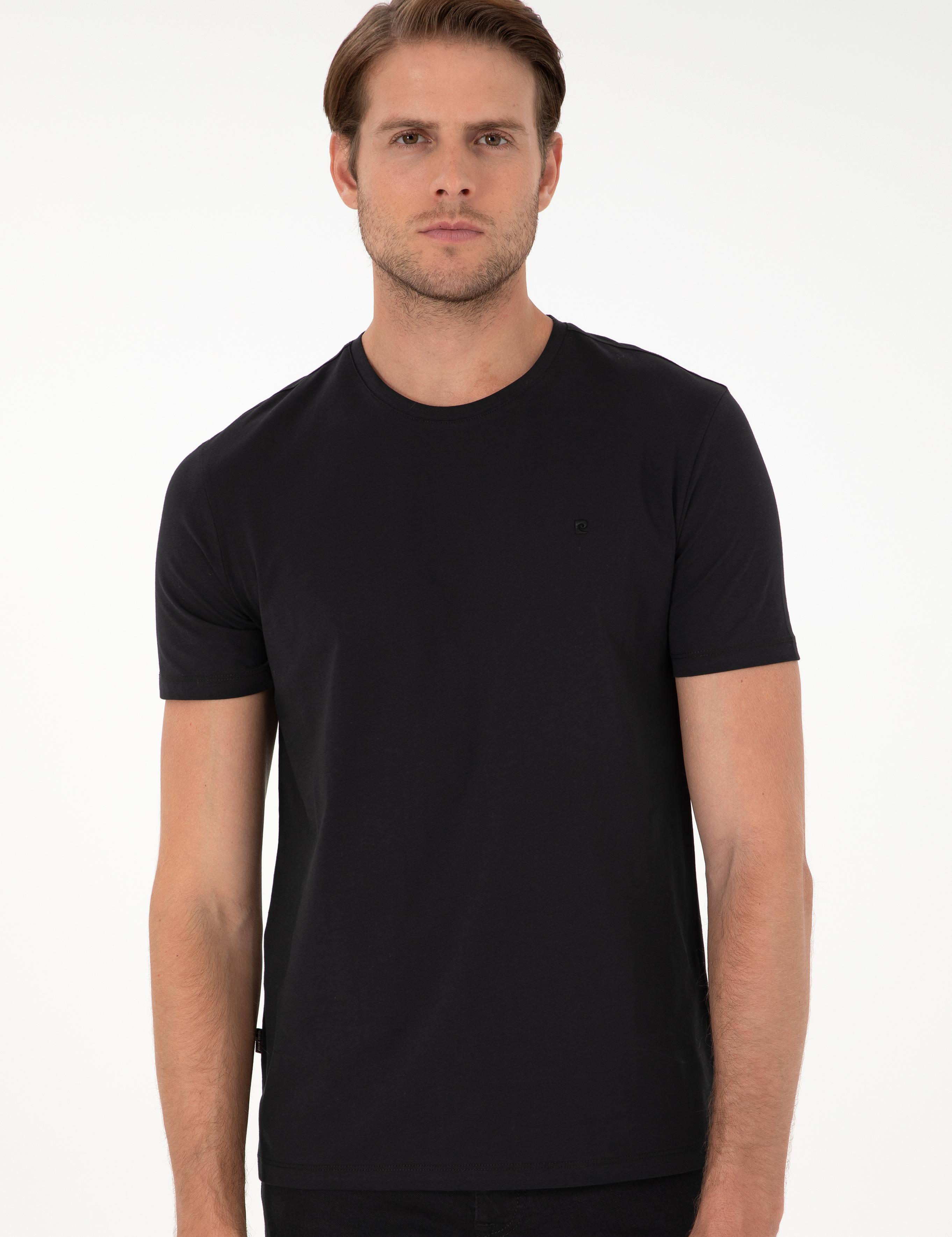 Siyah %100 Pamuk Slim Fit Bisiklet Yaka Basic Tişört