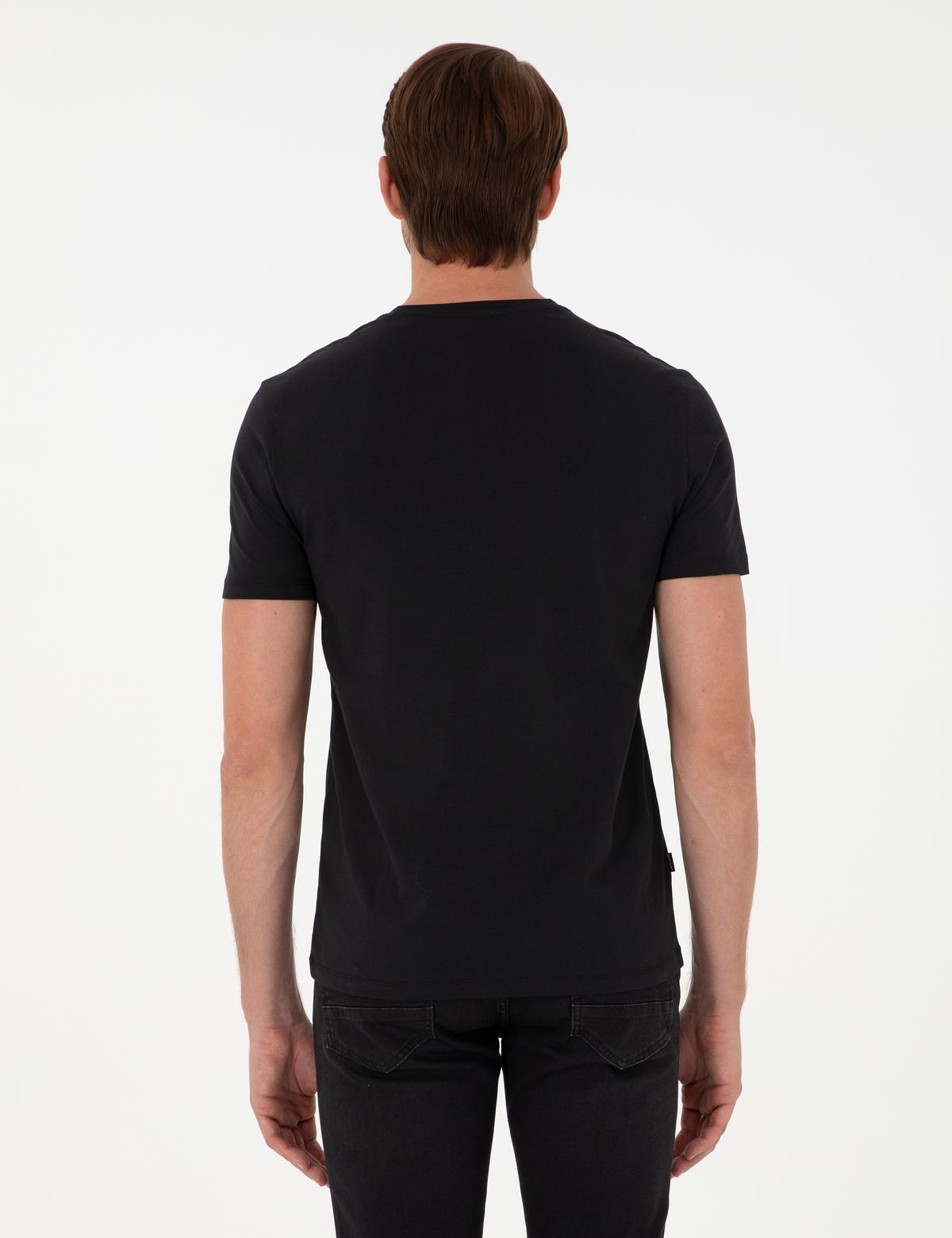 Siyah %100 Pamuk Slim Fit Bisiklet Yaka Basic Tişört - 50306359060