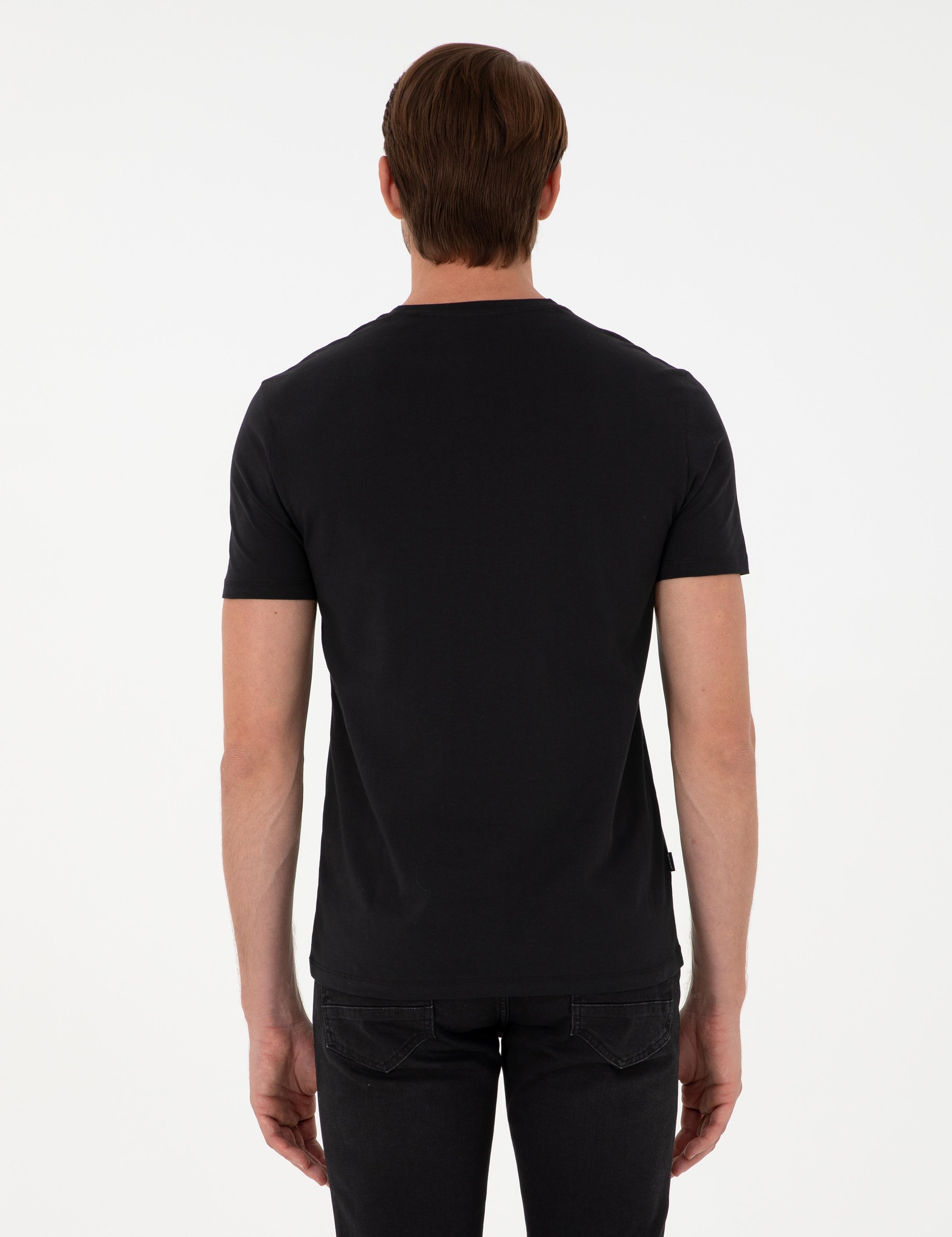 Siyah %100 Pamuk Slim Fit Bisiklet Yaka Basic Tişört