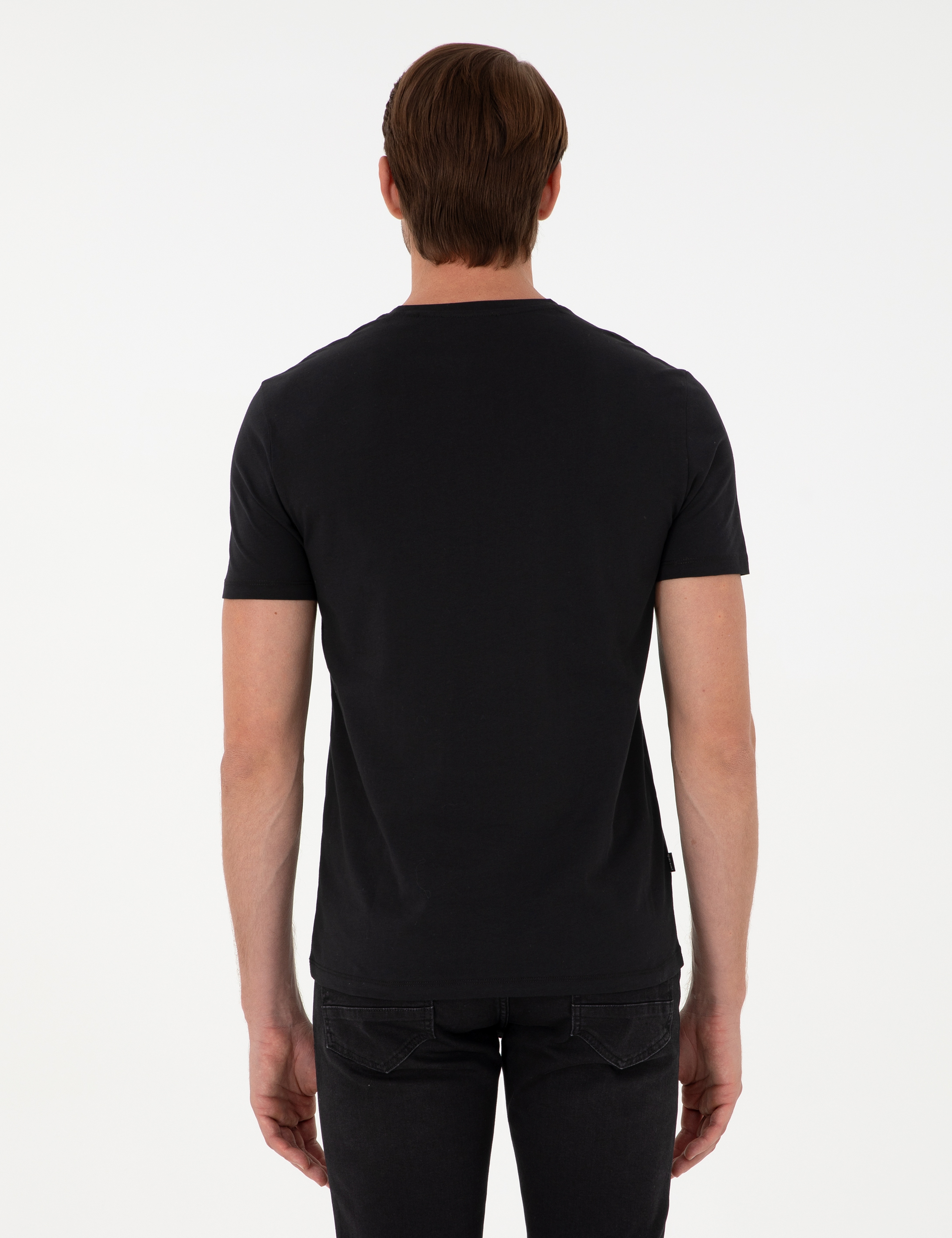 Siyah %100 Pamuk Slim Fit Bisiklet Yaka Basic Tişört