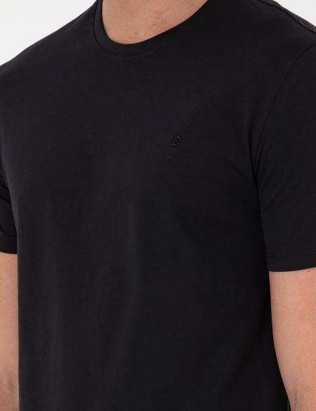 Siyah %100 Pamuk Slim Fit Bisiklet Yaka Basic Tişört - 50306359060