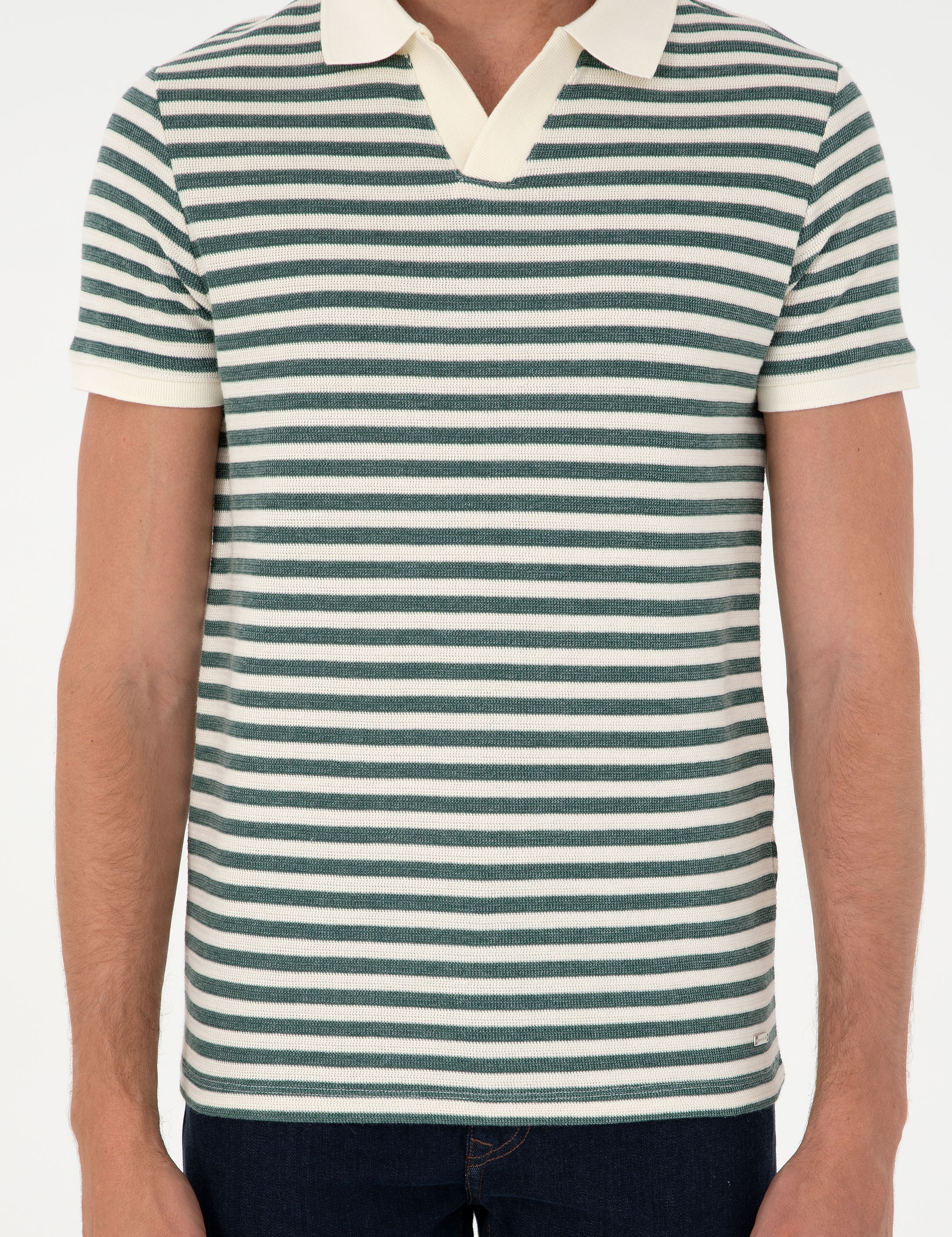 Yeşil Slim Fit Apaş Yaka Tişört - Image 6
