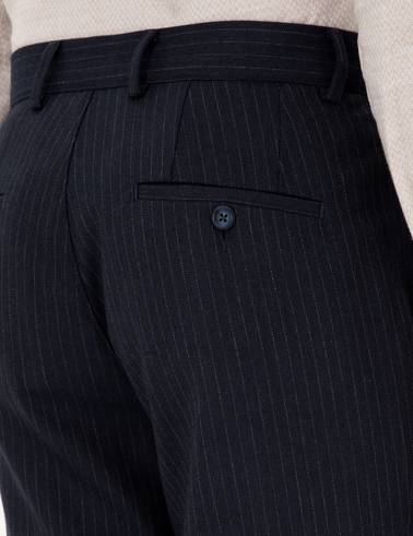 Lacivert Slim Fit Çizgili Kumaş Pantolon