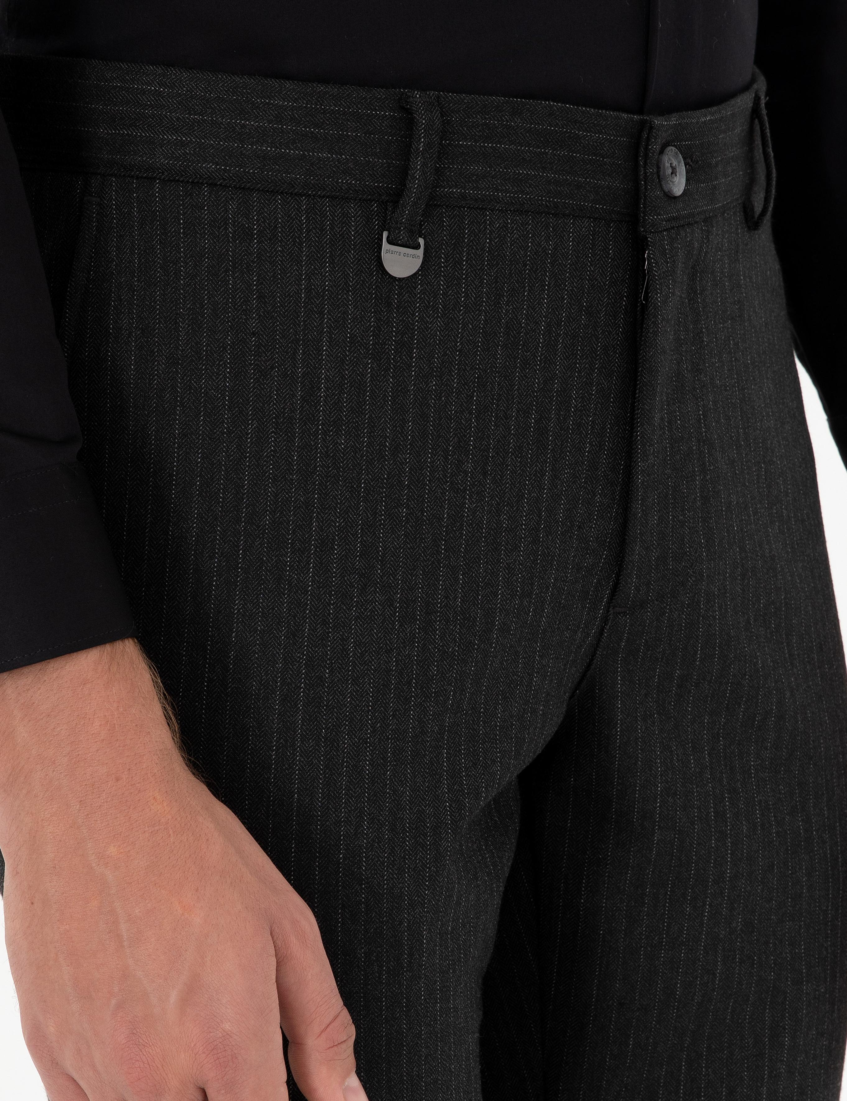 Antrasit Slim Fit Çizgili Kumaş Pantolon