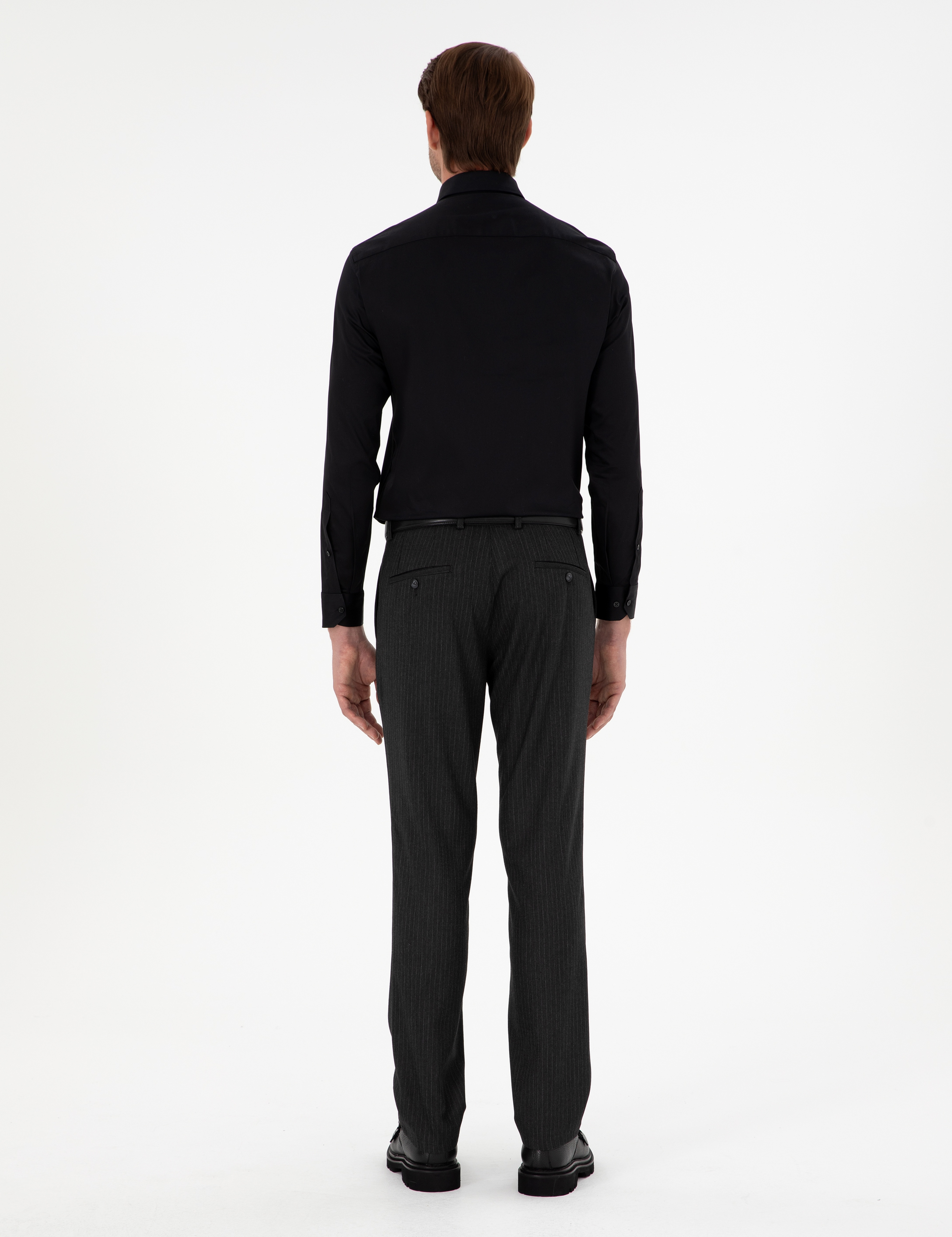 Antrasit Slim Fit Çizgili Kumaş Pantolon - Image 4