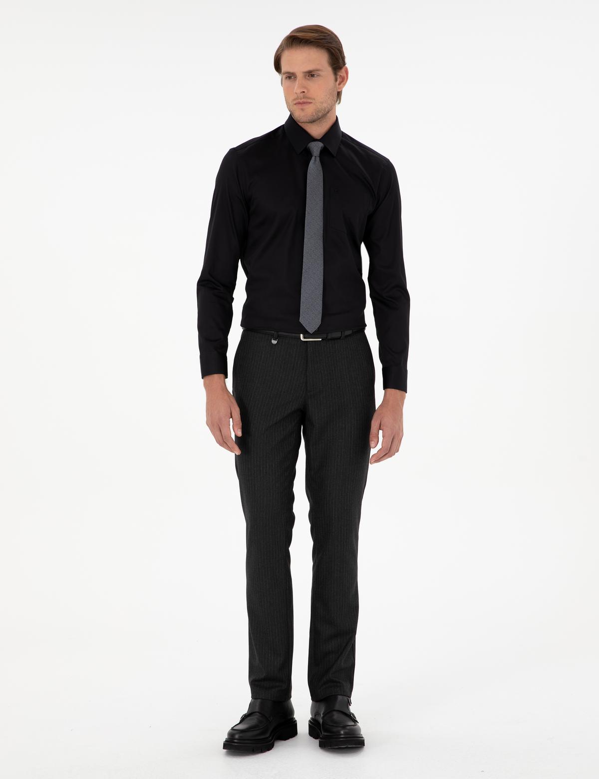 Antrasit Slim Fit Çizgili Kumaş Pantolon - 50297531009