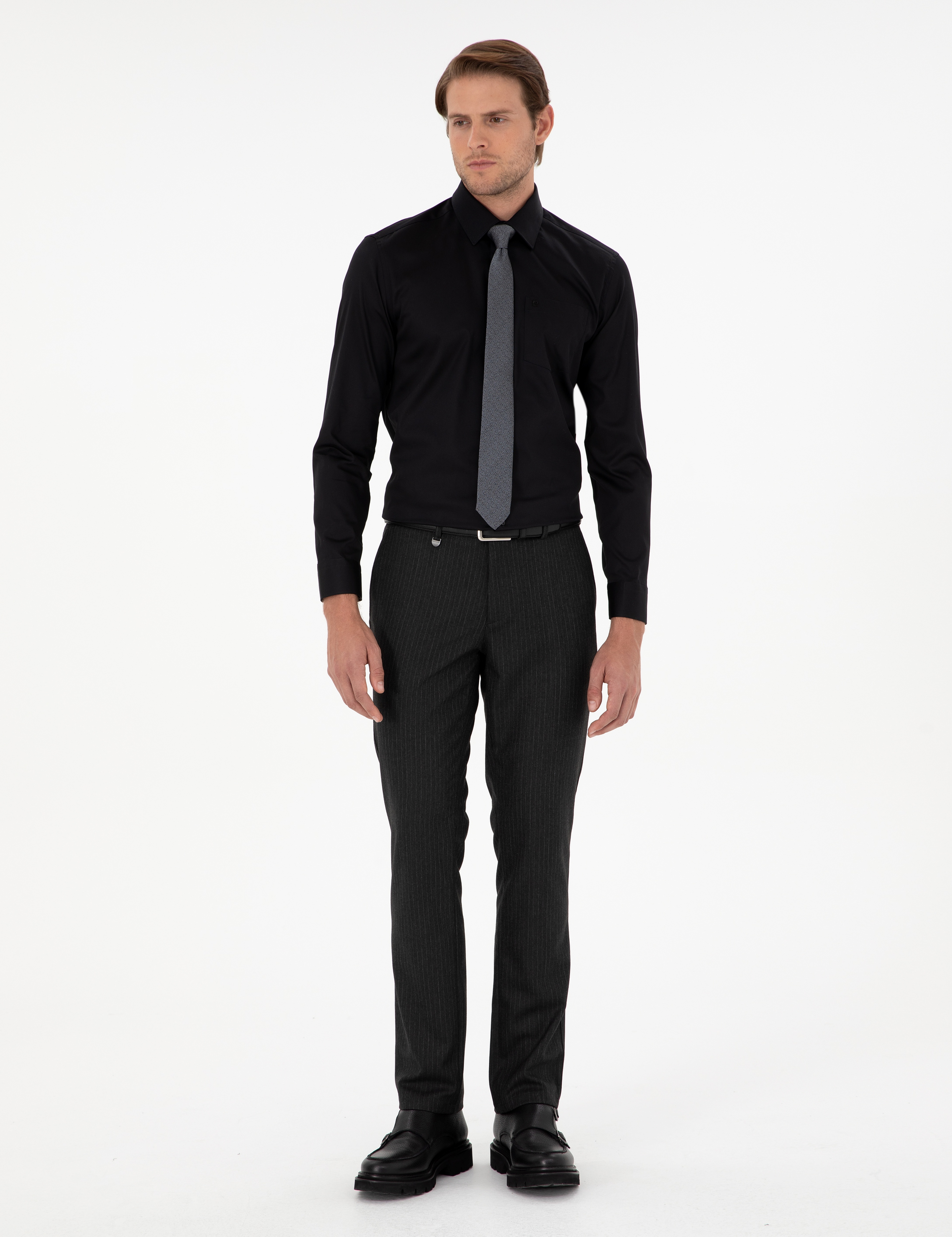Antrasit Slim Fit Çizgili Kumaş Pantolon - Image 3