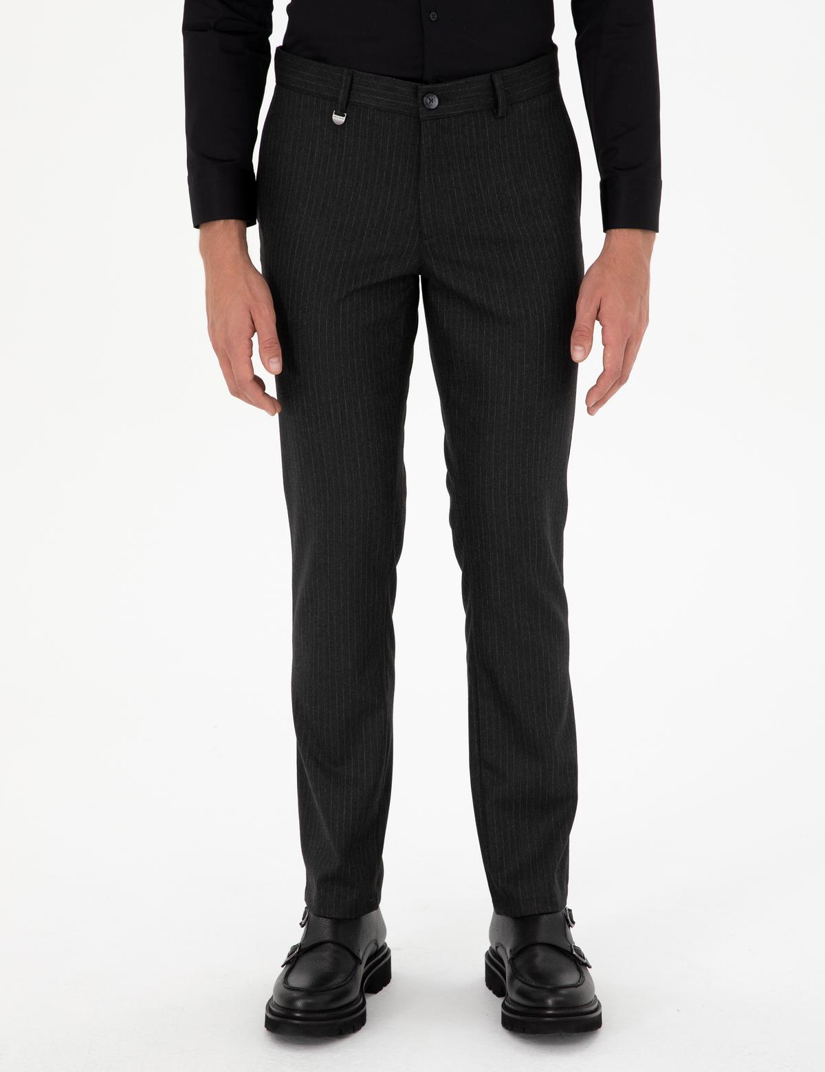 Antrasit Slim Fit Çizgili Kumaş Pantolon - 50297531009
