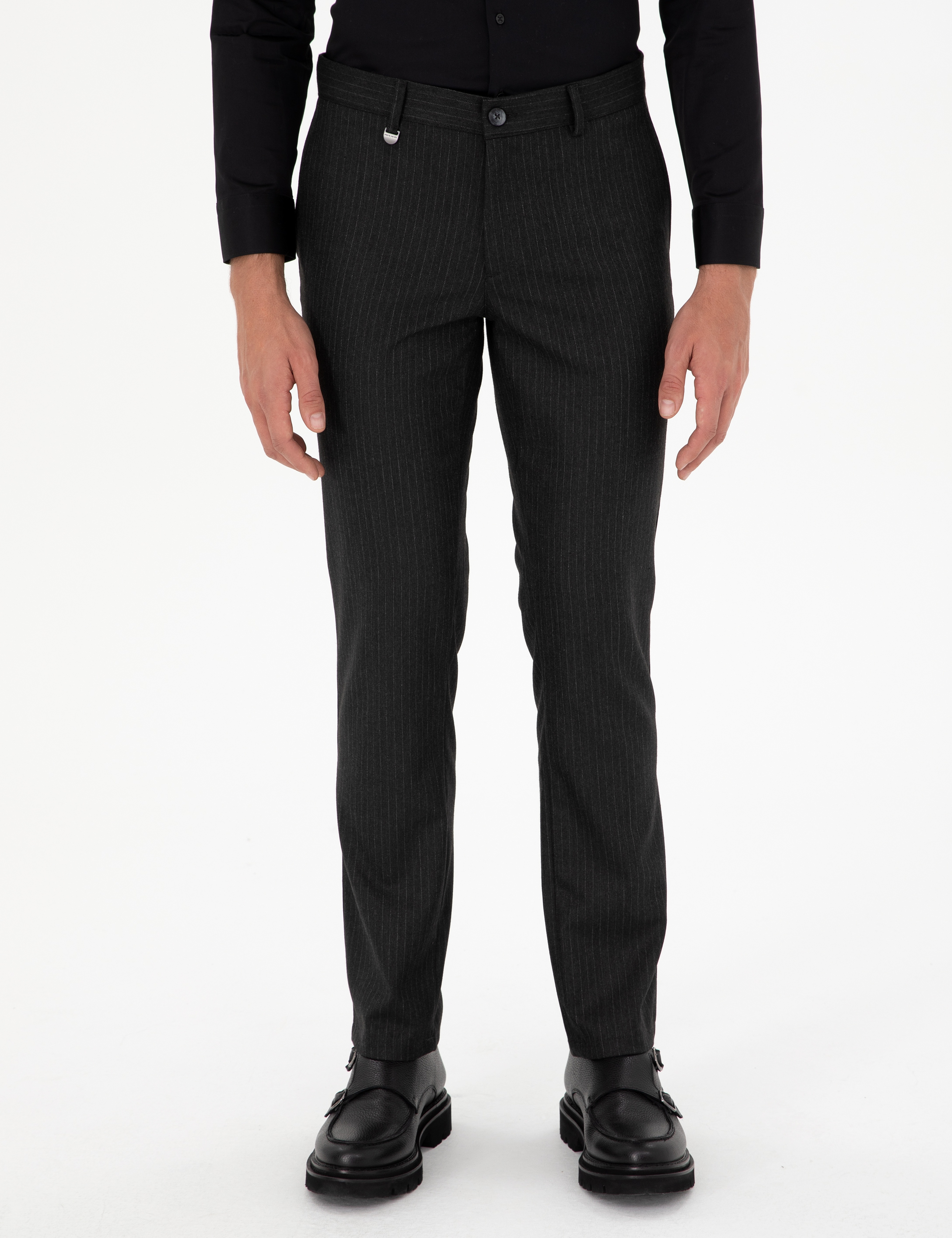 Antrasit Slim Fit Çizgili Kumaş Pantolon - Image 2