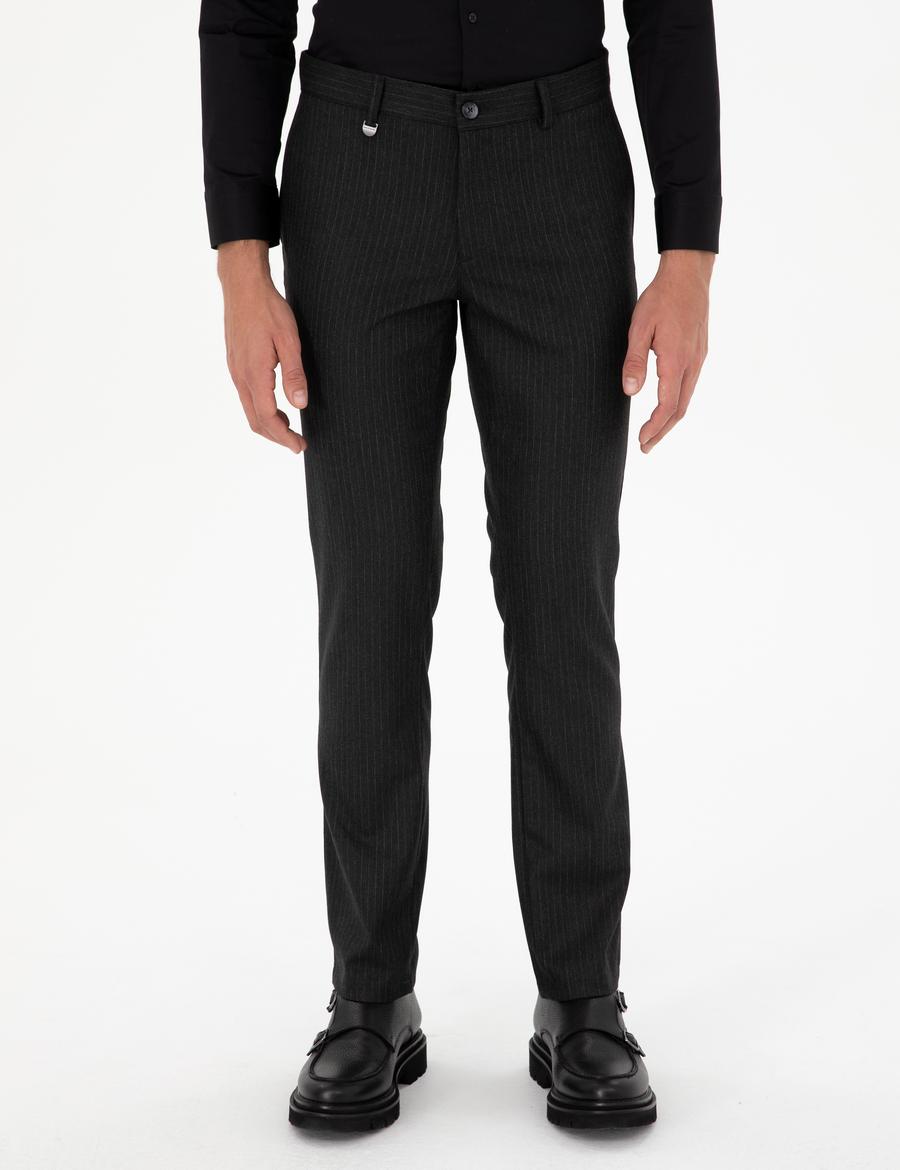Antrasit Slim Fit Çizgili Kumaş Pantolon