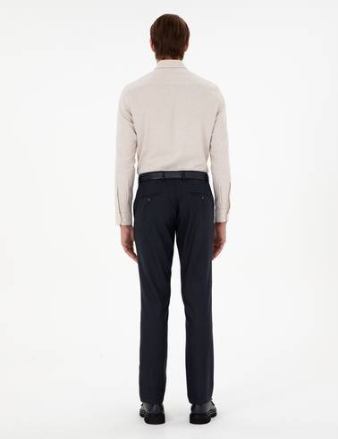 Lacivert Slim Fit Çizgili Kumaş Pantolon
