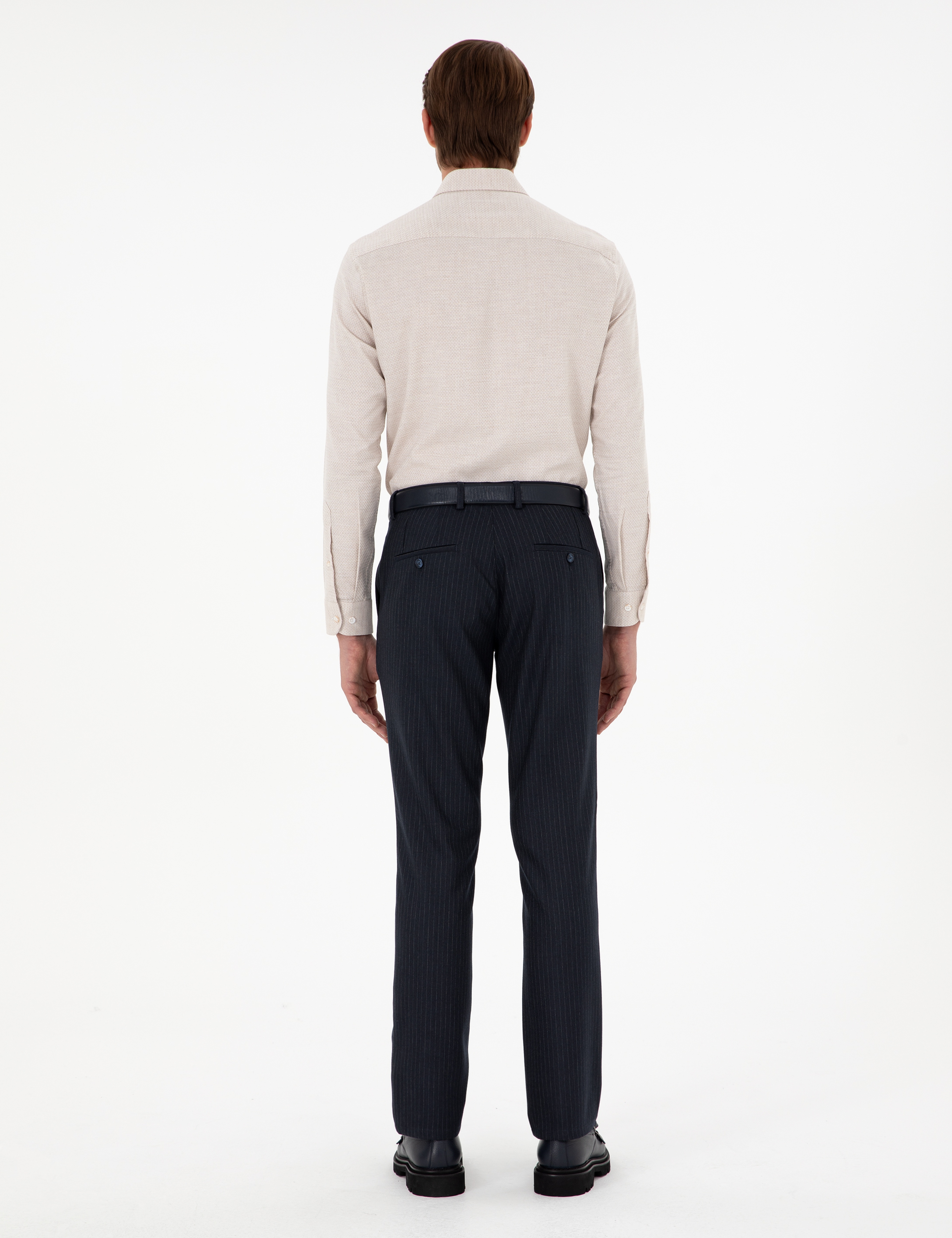 Lacivert Slim Fit Çizgili Kumaş Pantolon - Image 4
