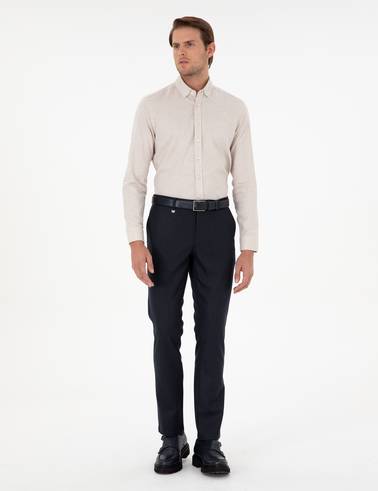 Lacivert Slim Fit Çizgili Kumaş Pantolon