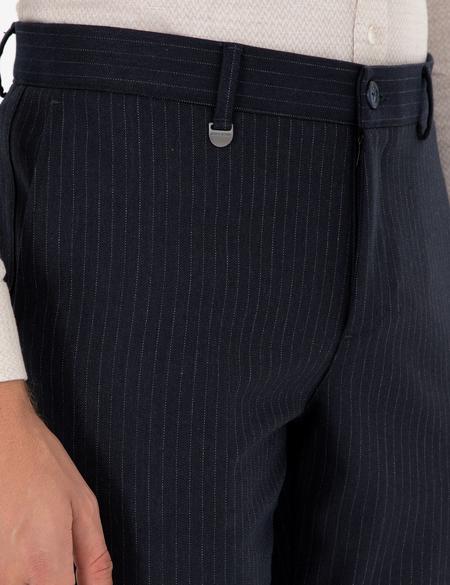 Lacivert Slim Fit Çizgili Kumaş Pantolon - 50297531051