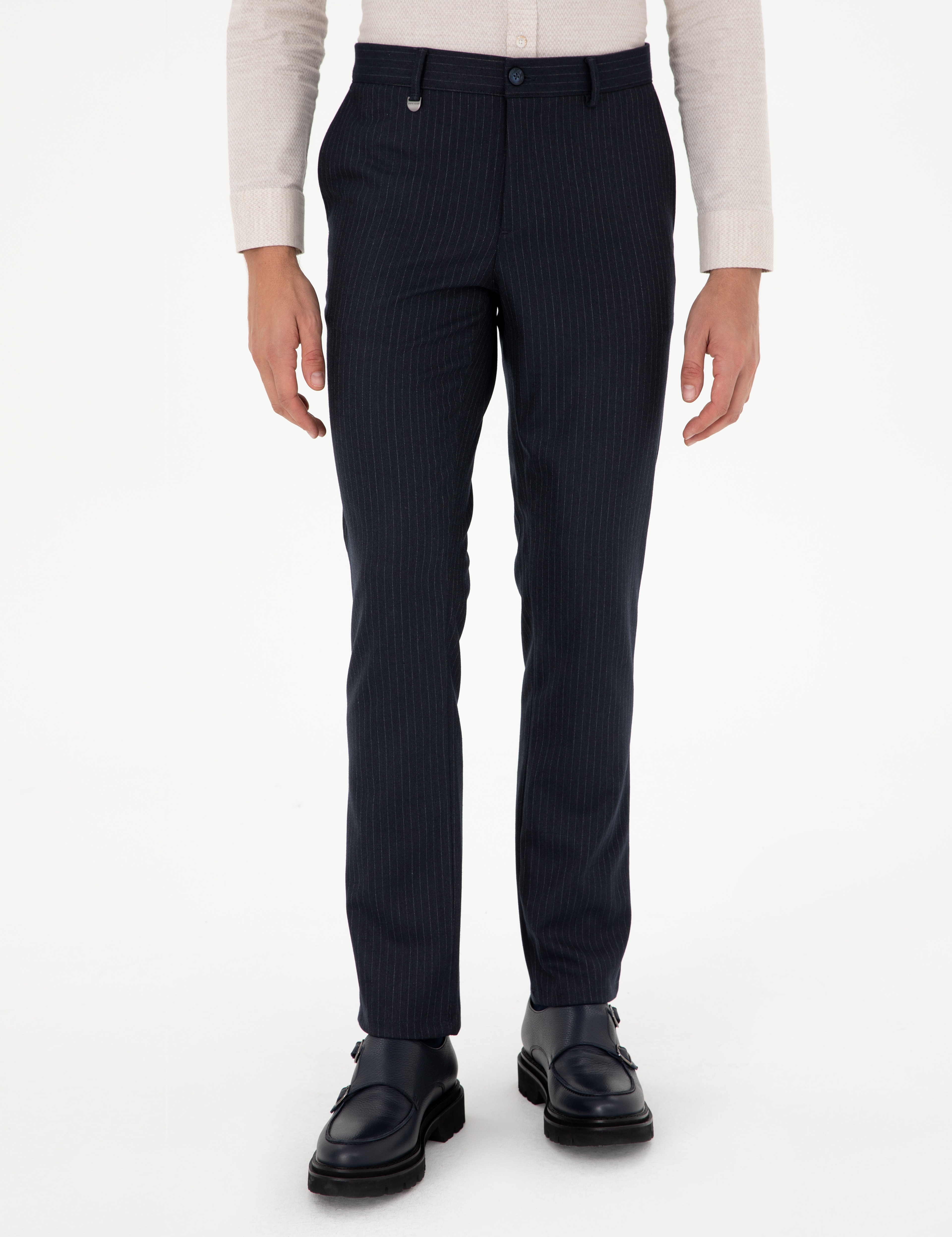 Lacivert Slim Fit Çizgili Kumaş Pantolon - Image 2