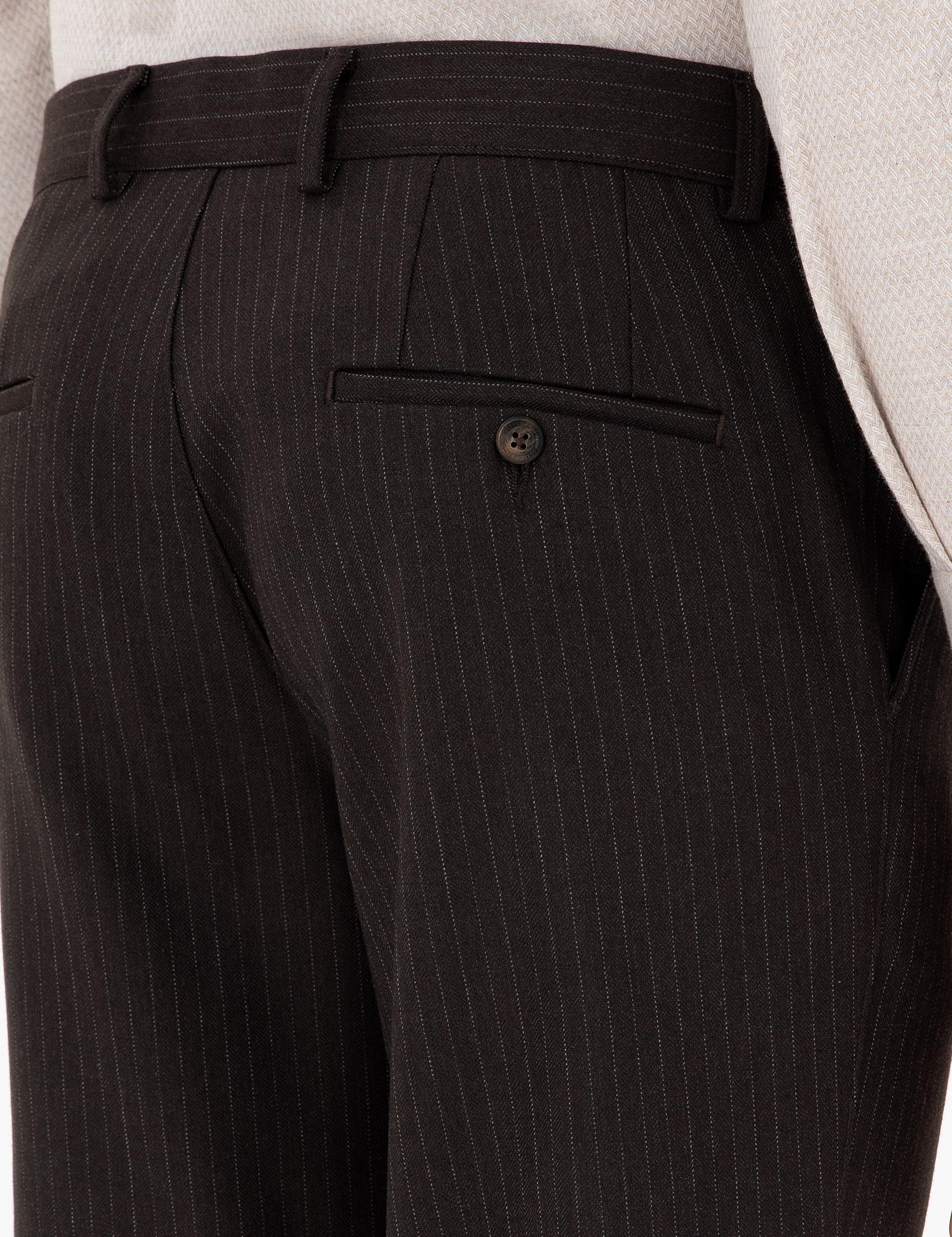 Kahverengi Slim Fit Çizgili Kumaş Pantolon