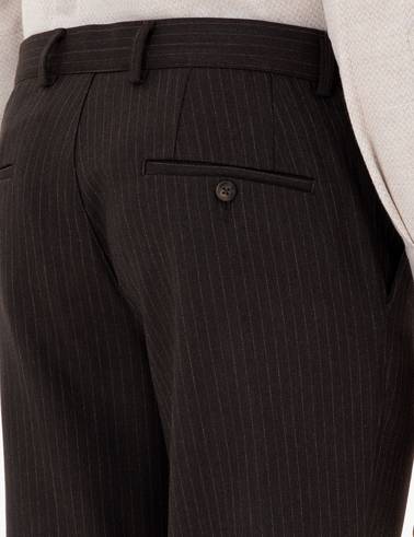 Kahverengi Slim Fit Çizgili Kumaş Pantolon