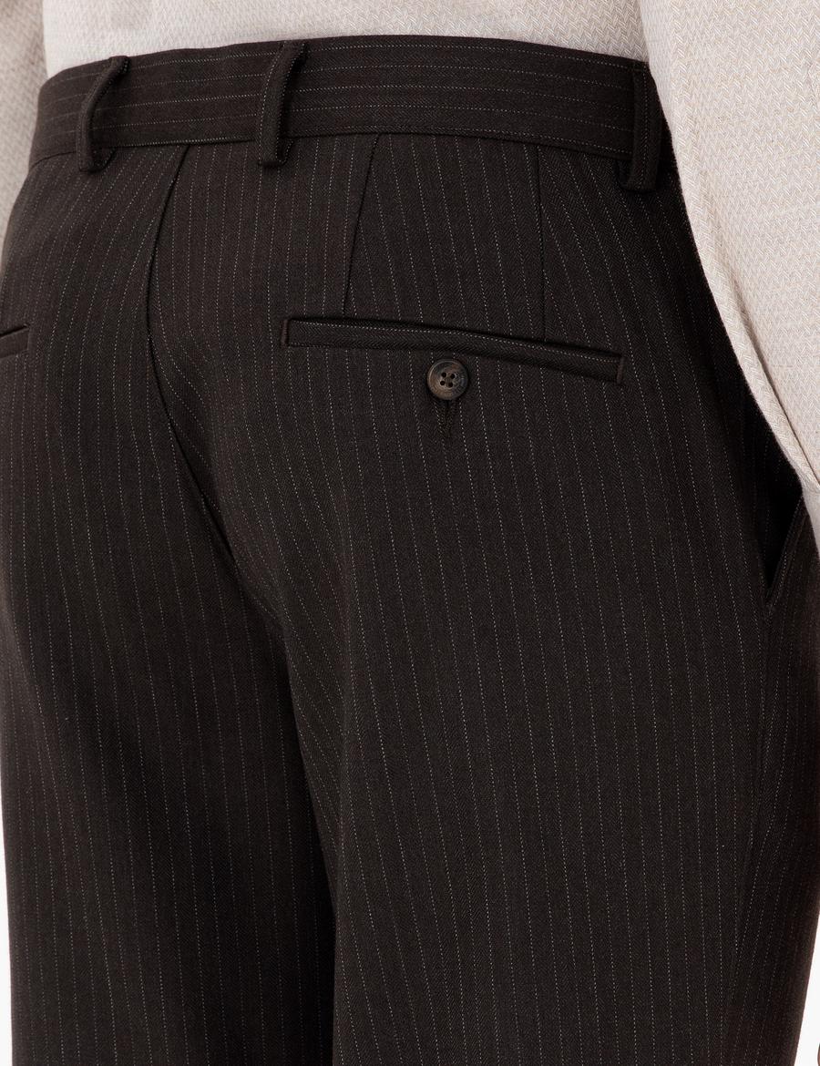 Kahverengi Slim Fit Çizgili Kumaş Pantolon