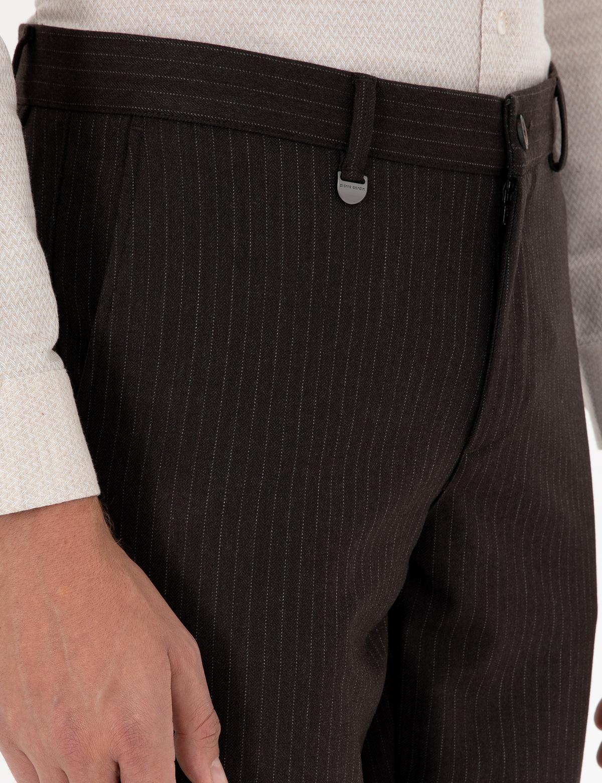 Kahverengi Slim Fit Çizgili Kumaş Pantolon - 50297531075