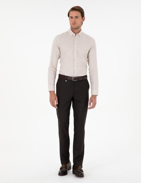 Kahverengi Slim Fit Çizgili Kumaş Pantolon - 50297531075