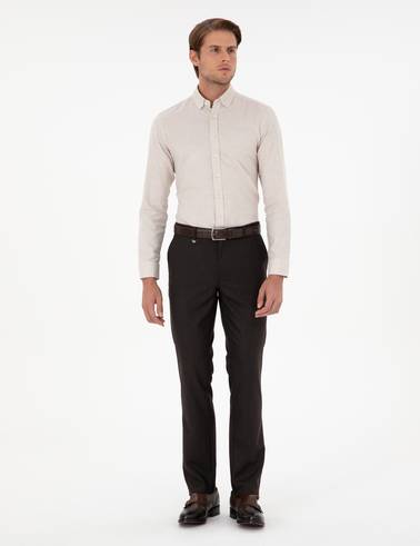 Kahverengi Slim Fit Çizgili Kumaş Pantolon