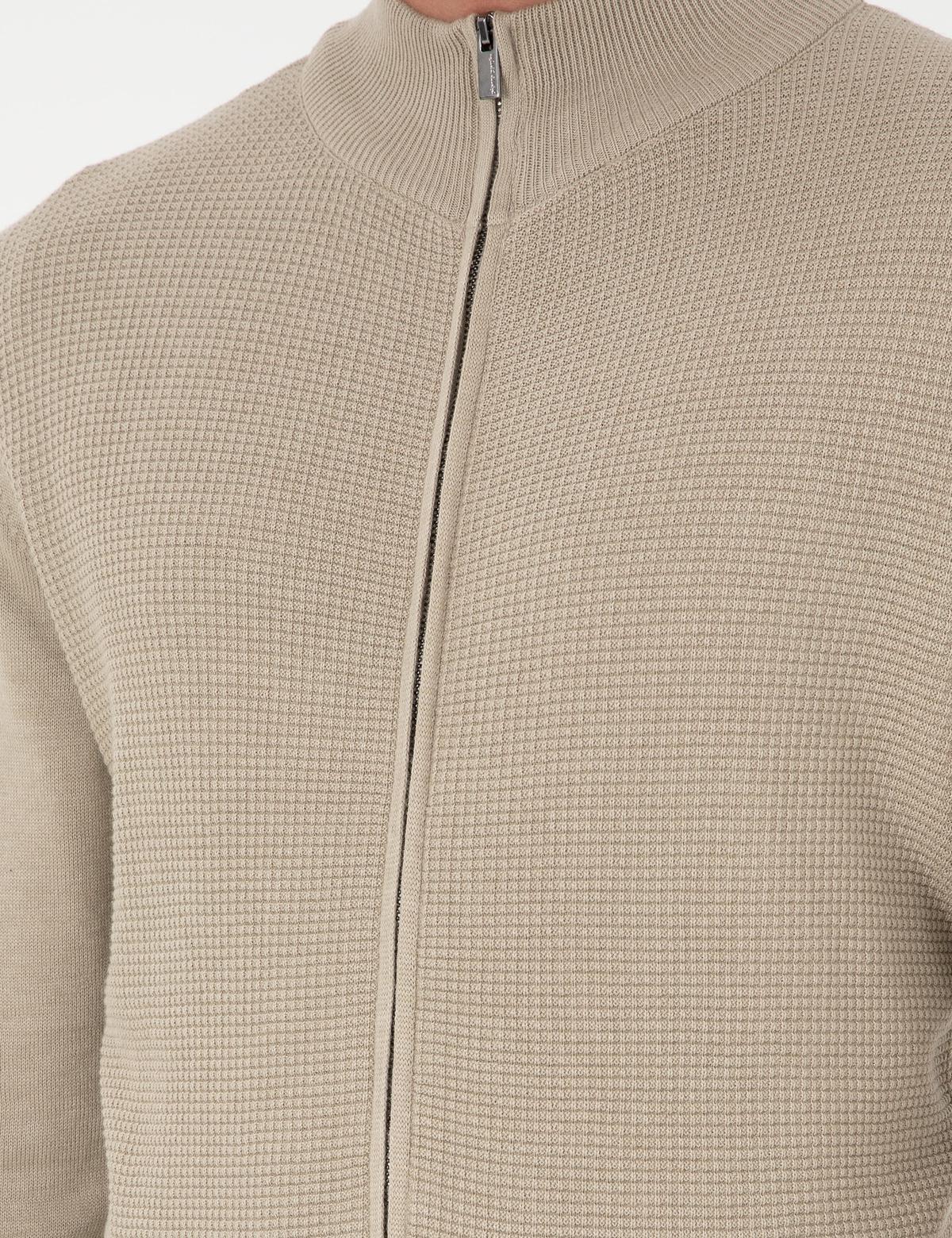 Kum Melanj Slim Fit Fermuarlı Triko Hırka - 50300497037