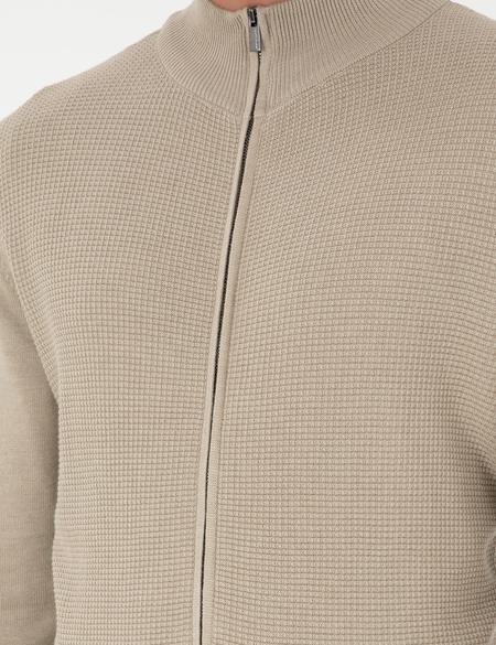 Kum Melanj Slim Fit Fermuarlı Triko Hırka - 50300497037